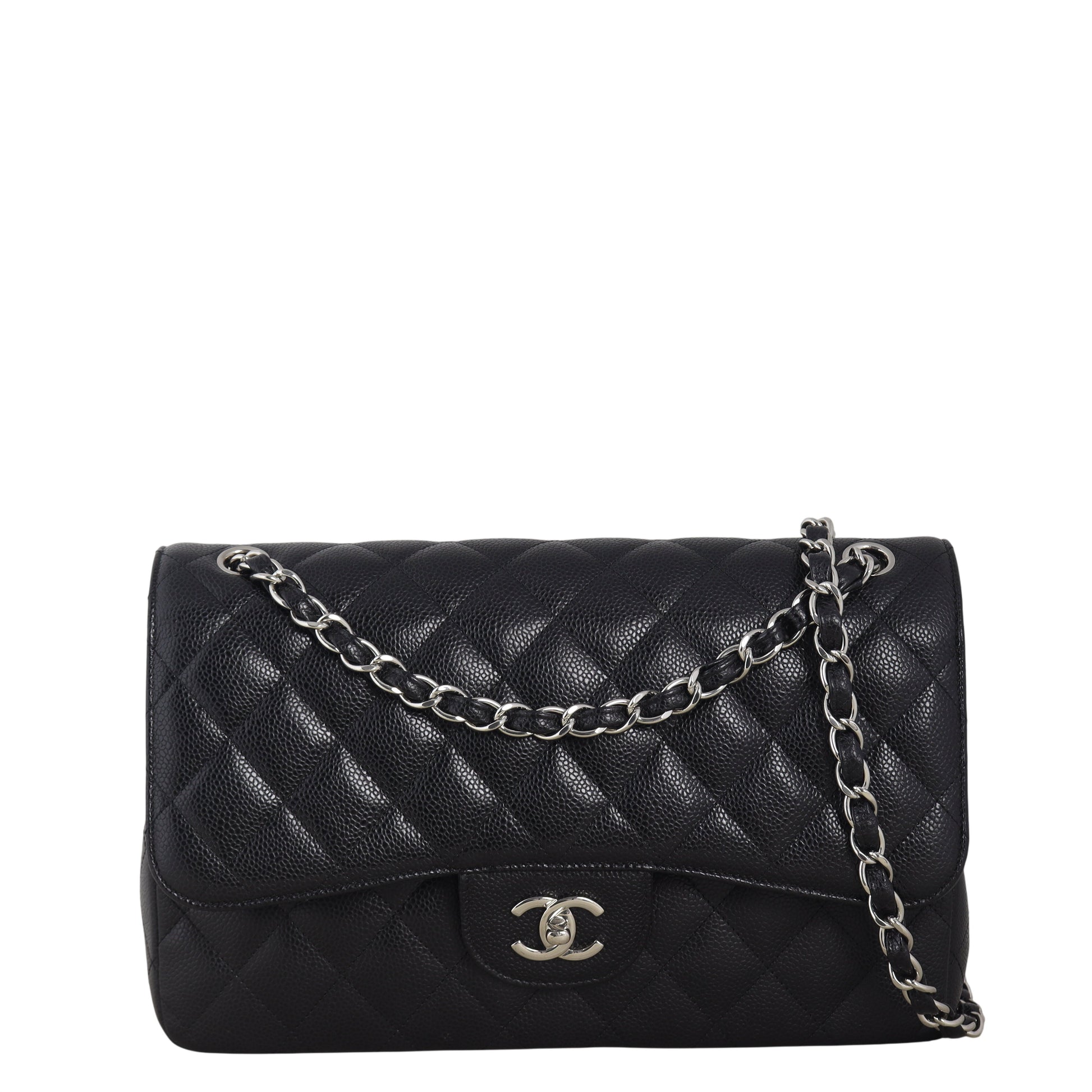 Chanel Classic Double Jumbo Caviar Handbag Quilted Black Crossbody Bag Caviar 18122025
