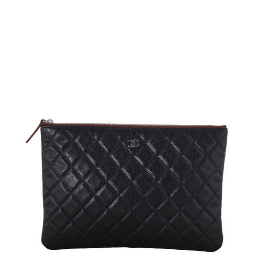 Chanel Classic O-Case Pouch Handbag Quilted Black Clutch Bag Medium 24122025