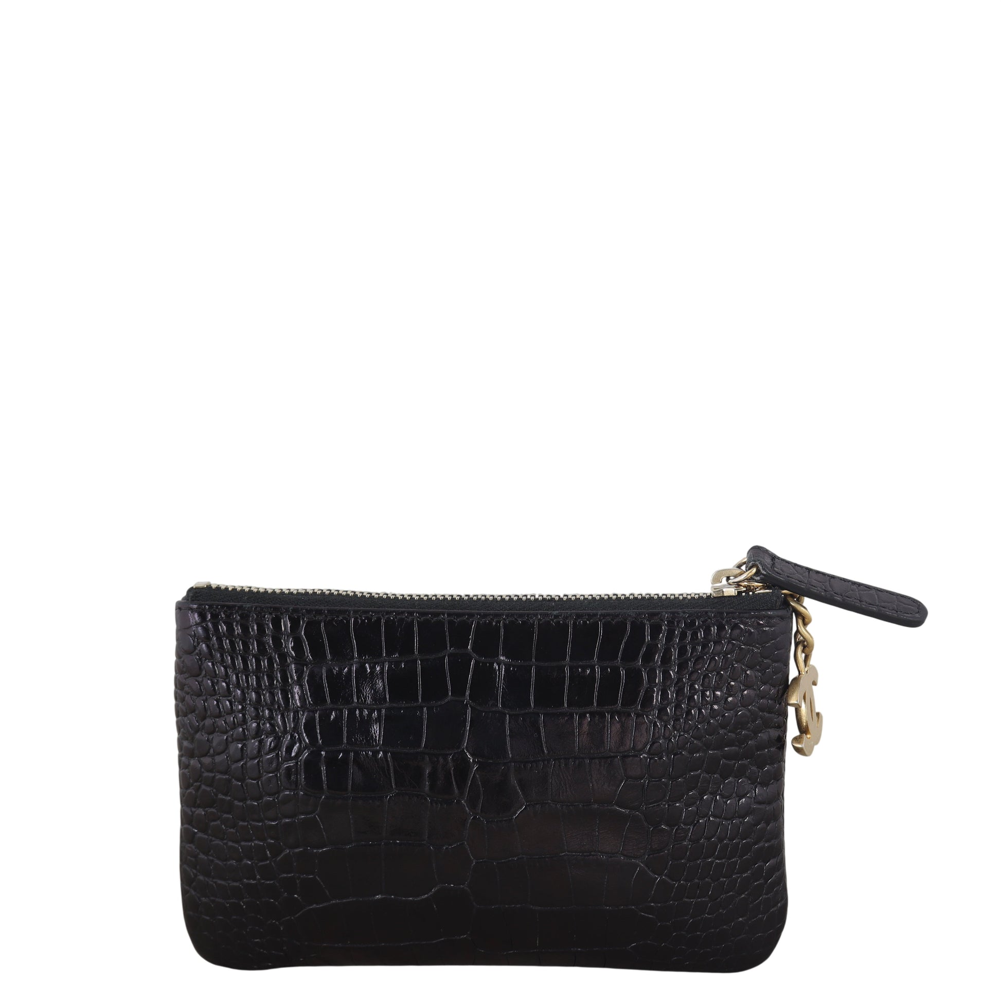 Chanel Gabrielle Zip Pouch Croc Embossed Handbag Black