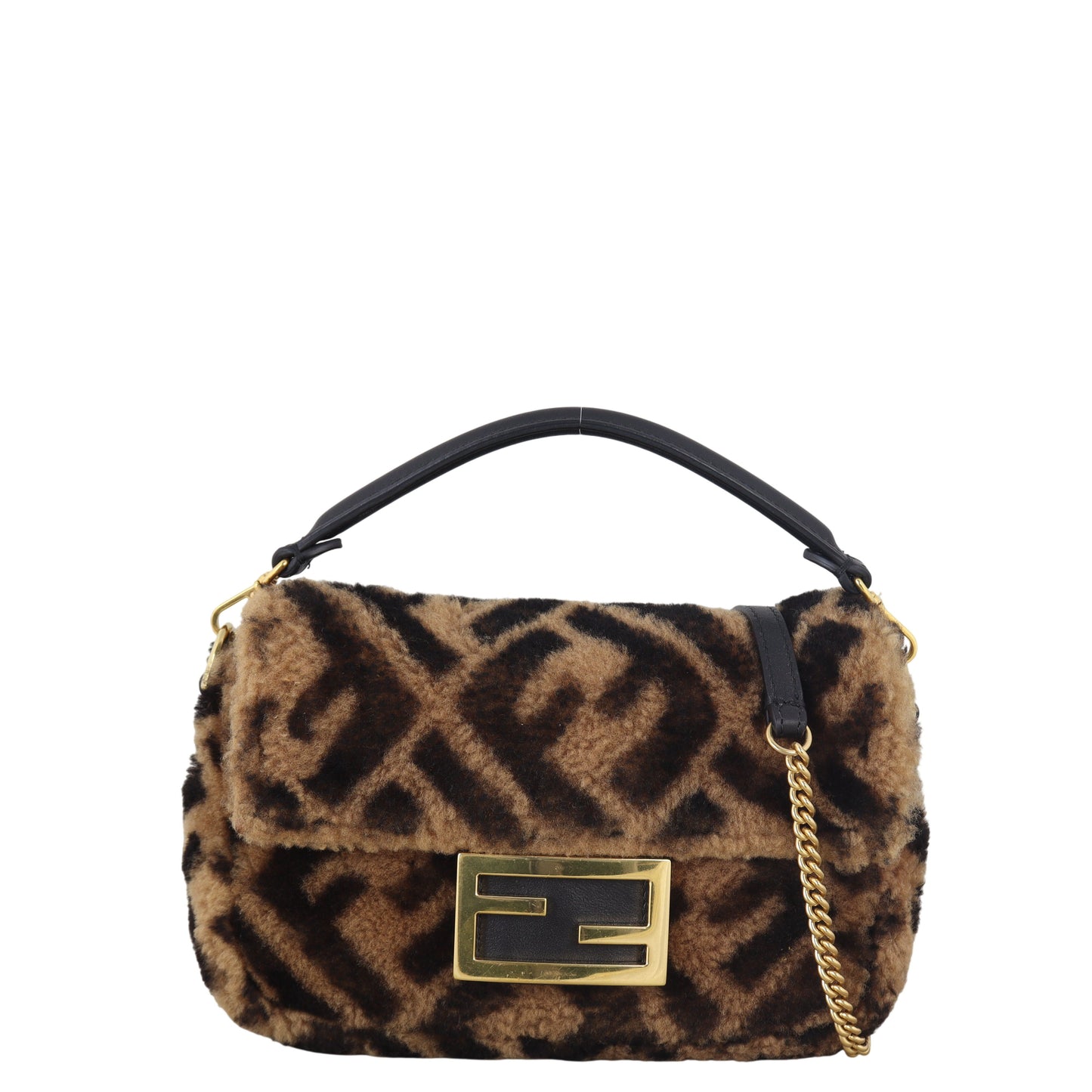 Fendi Crossbody Bag Baguette Bag Shearling Brown Mini Shoulder Bag