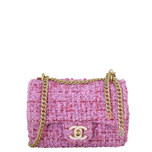 Chanel Classic Square Bag Tweed Pink Mini Crossbody Bag