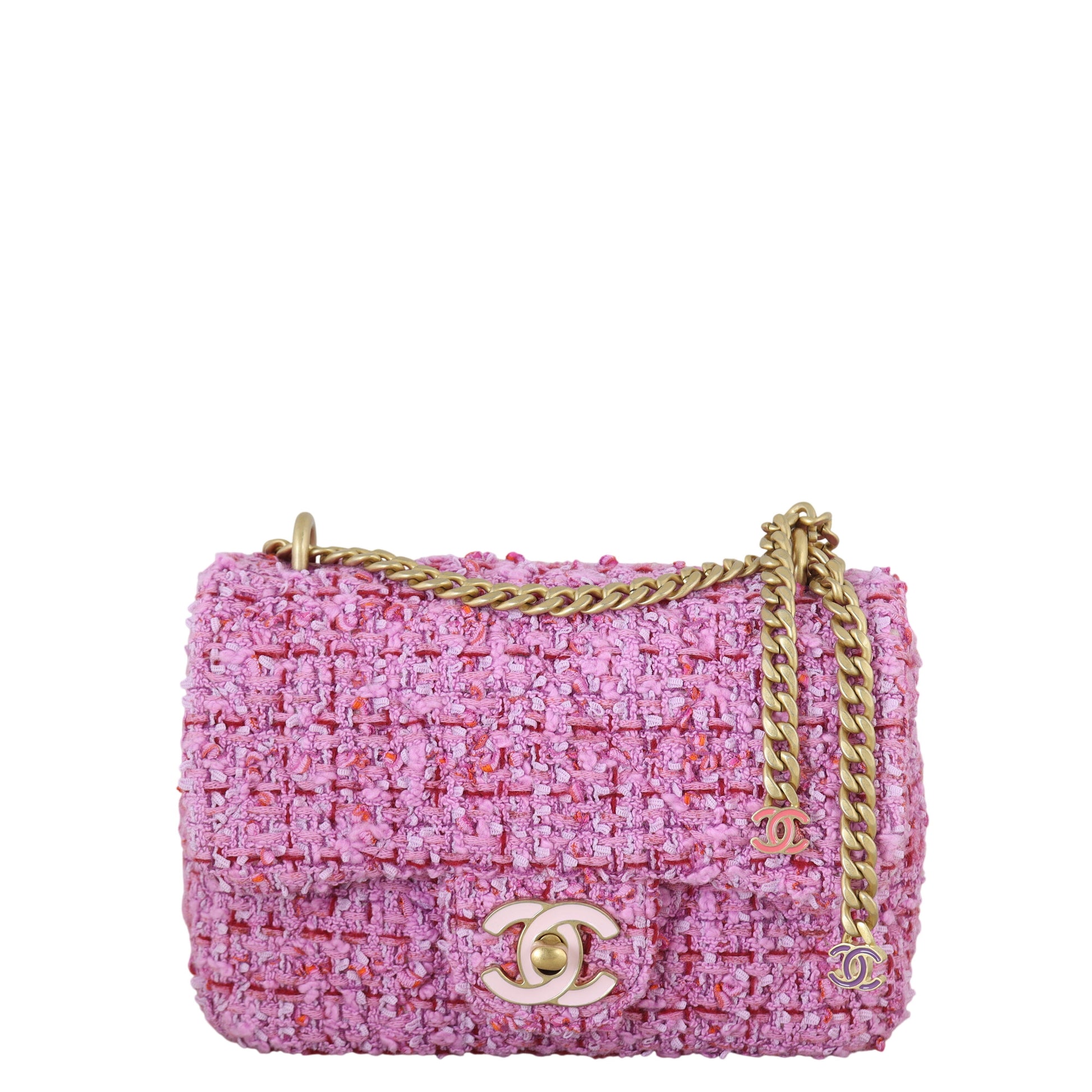 Chanel Classic Square Bag Tweed Pink Mini Crossbody Bag