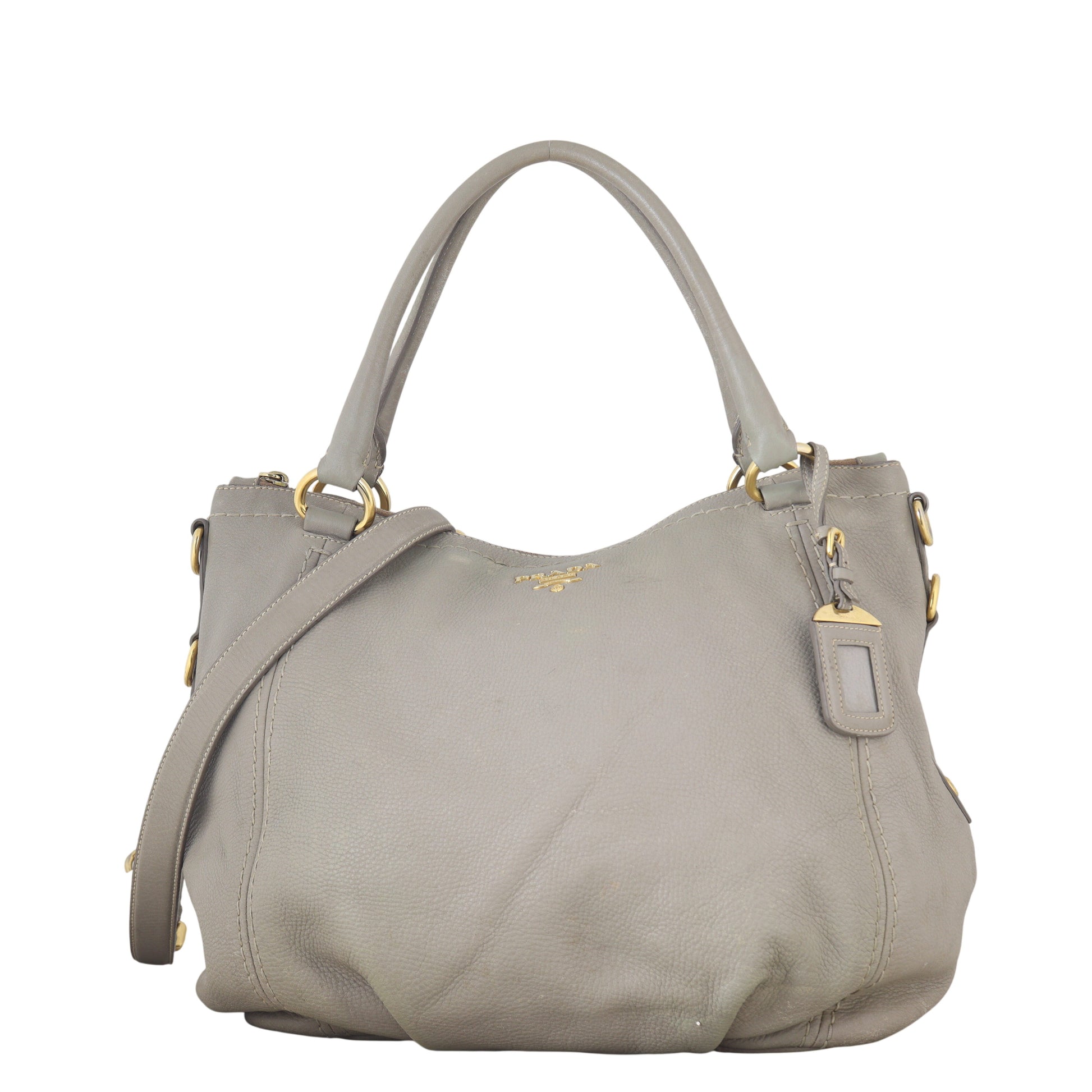 Prada Tote Bag Daino Two Way Tote Vitello Gray Shoulder Bag