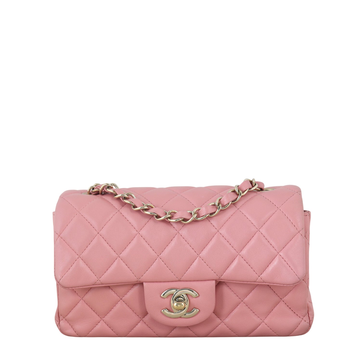 Chanel Classic Flap Mini Rectangular Bag Lambskin Quilted Pink Crossbody Bag