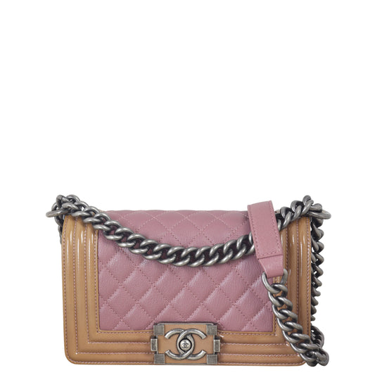 Chanel Boy Small Handbag Quilted Pink Crossbody Bag