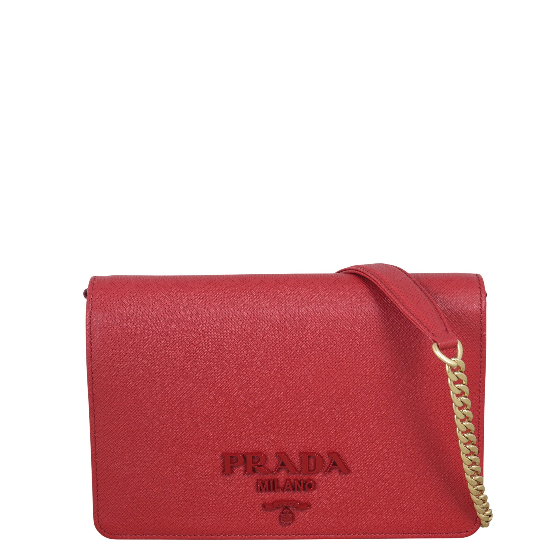 Prada Crossbody Bag Monochrome Wallet on Saffiano Red Chain Shoulder Bag