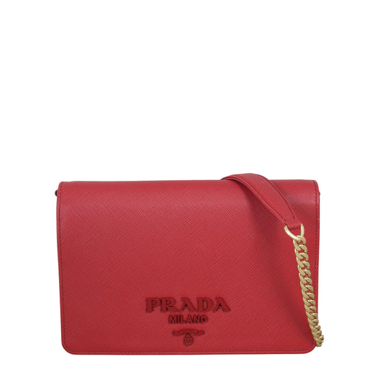 Prada Crossbody Bag Monochrome Wallet on Saffiano Red Chain Shoulder Bag