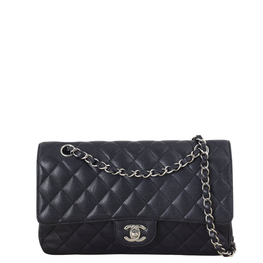 Chanel Classic Double Flap Caviar Handbag Quilted Black Crossbody Bag Medium 09012026