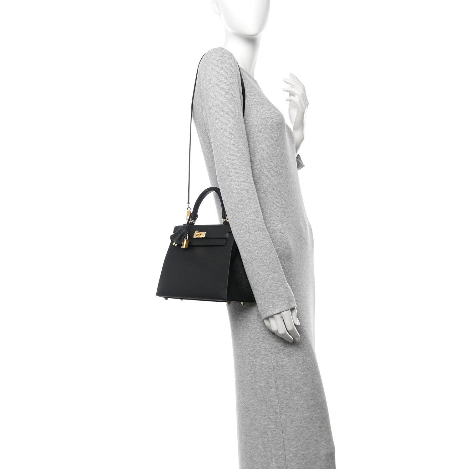 Hermes Epsom Kelly Sellier Handbag Black Travel Bag 25 Black 1746803