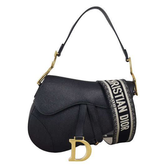 Dior Crossbody Bag Saddle Bag with Strap 10 Black Embroidered Shoulder Bag