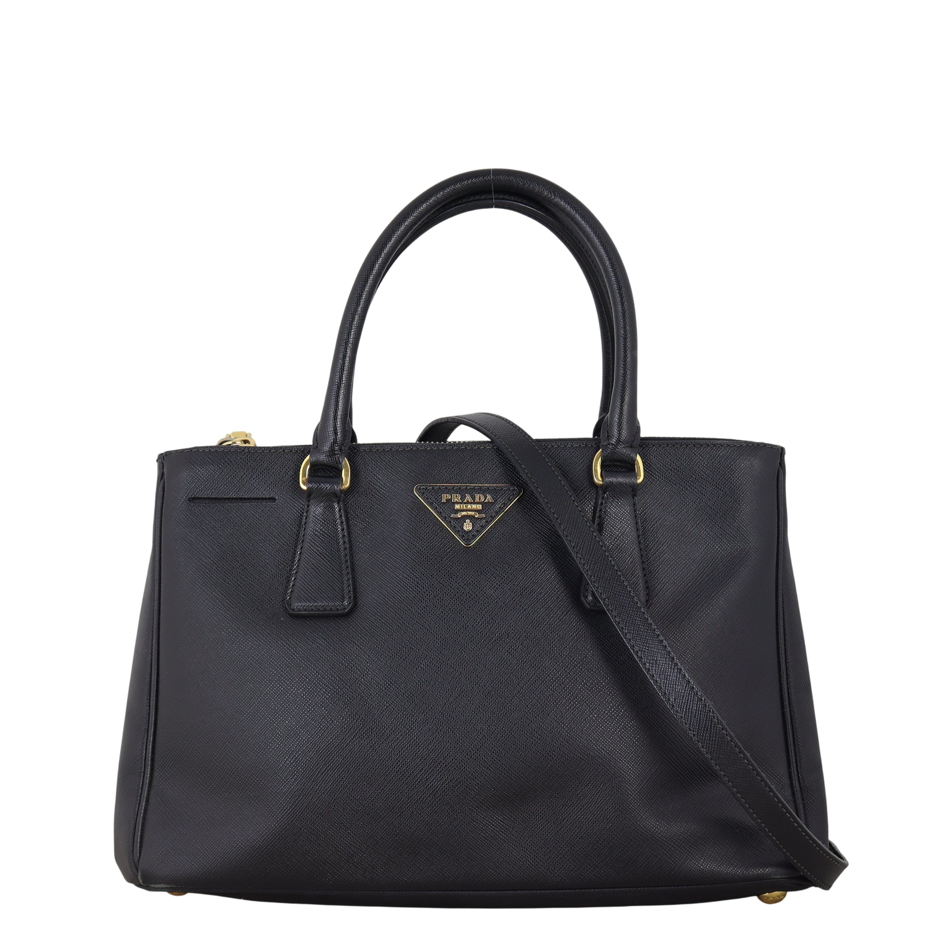 Prada Tote Bag Lux Galleria Double Tote 7 Saffiano Black Small Shoulder Bag