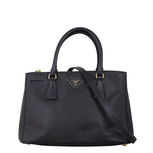 Prada Tote Bag Lux Galleria Double Tote 7 Saffiano Black Small Shoulder Bag