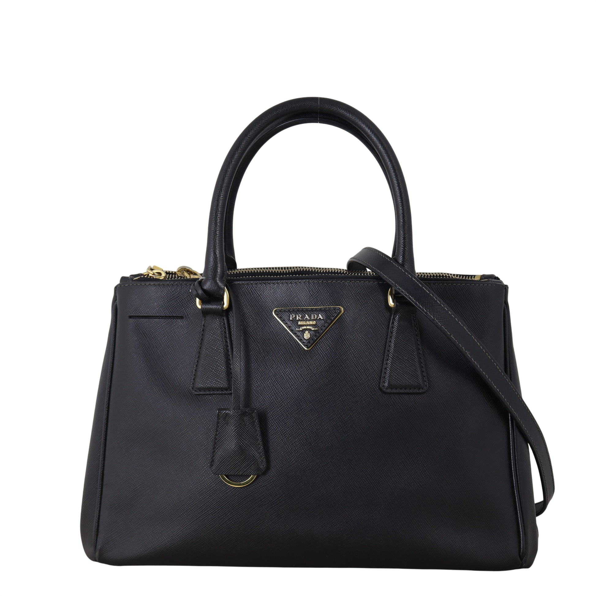 Prada Tote Bag Lux Galleria Double Tote 4 Saffiano Black Medium Shoulder Bag