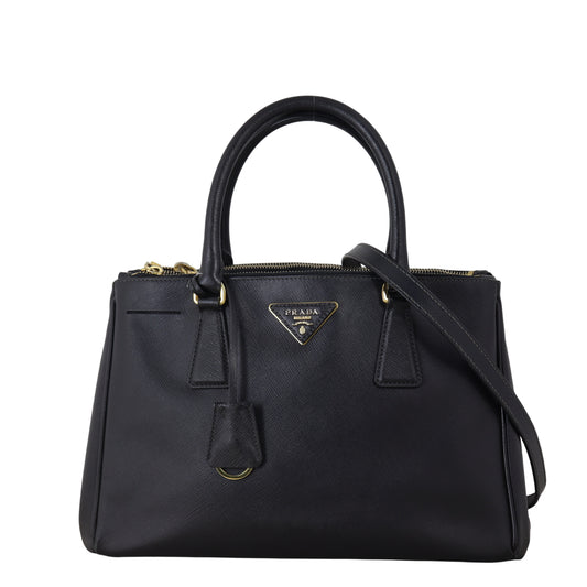Prada Tote Bag Lux Galleria Double Tote 4 Saffiano Black Medium Shoulder Bag