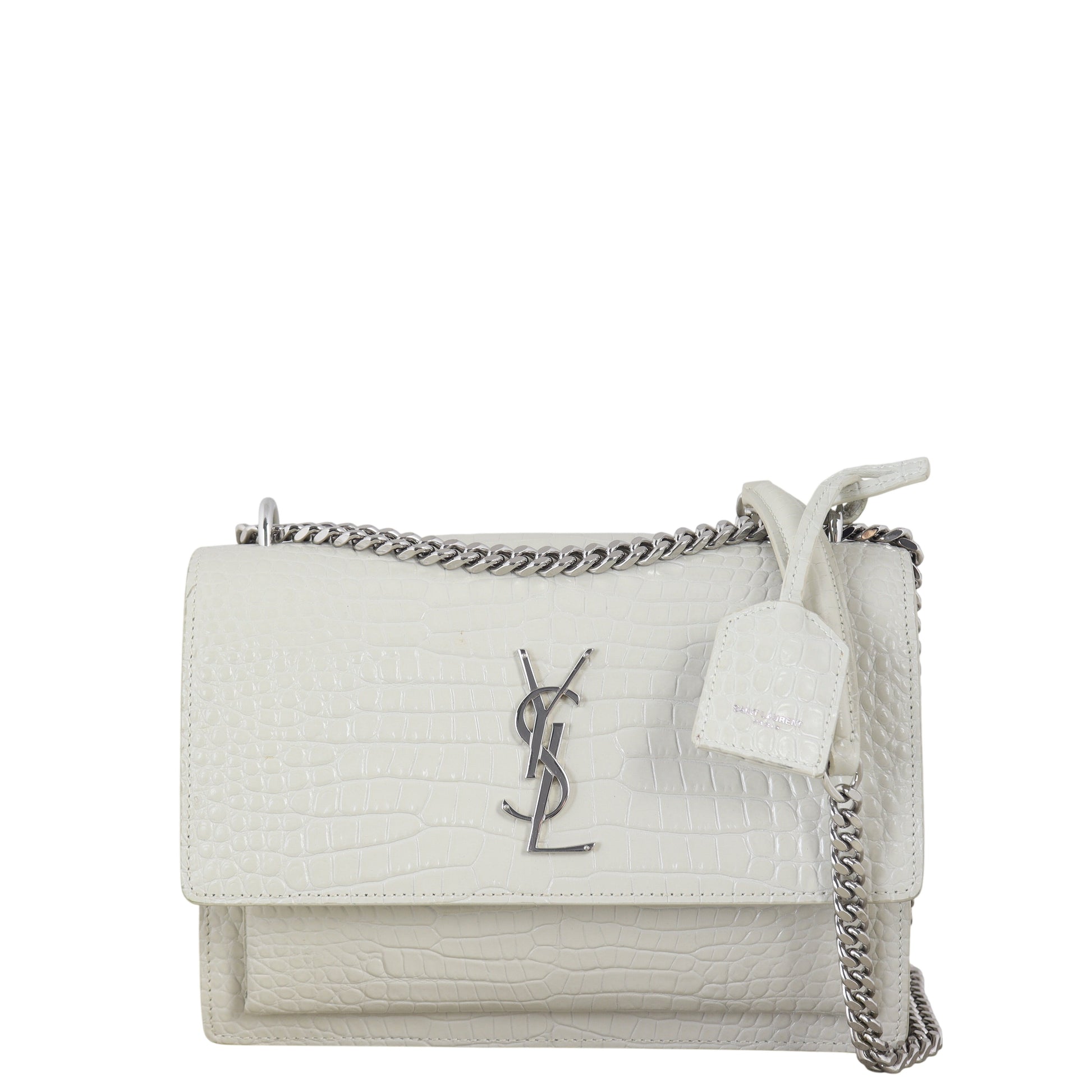 YSL Saint Laurent Sunset Croc Embossed Crossbody Bag Medium