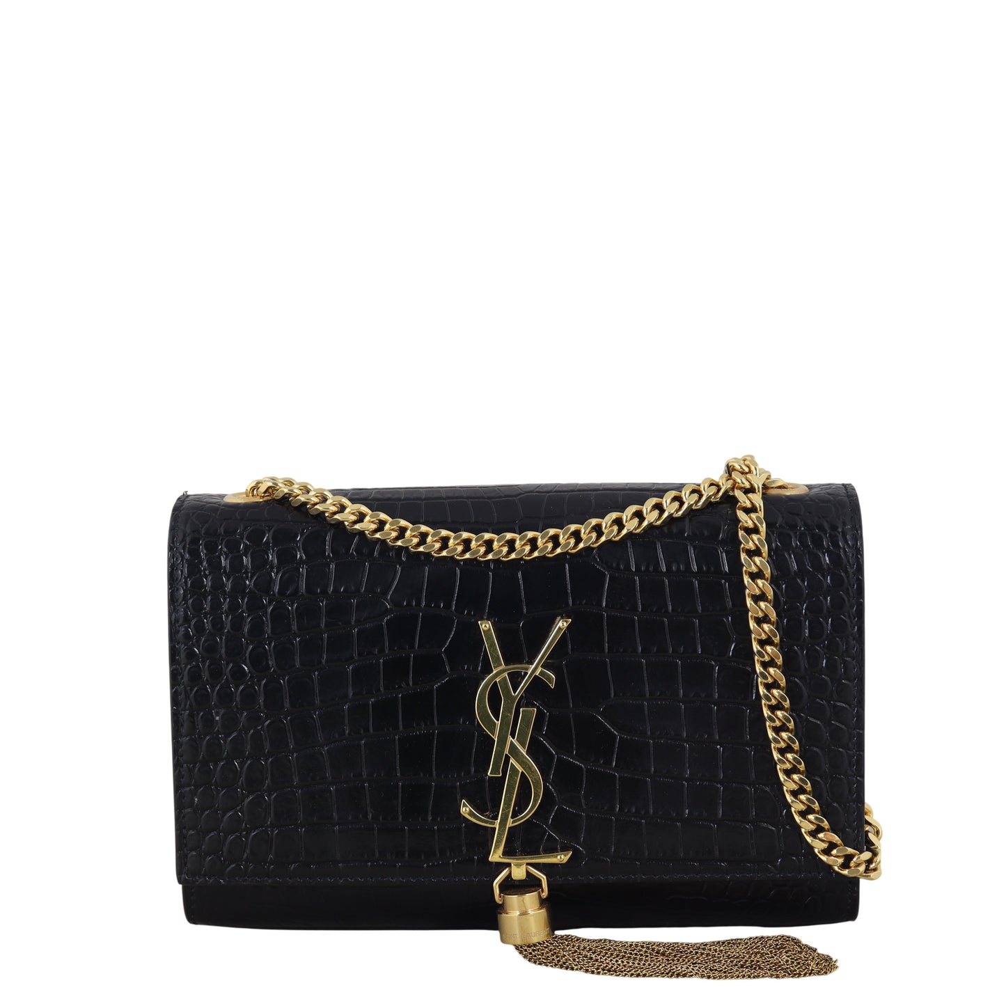 YSL Saint Laurent Kate Tassel Bag Croc Embossed Small Chain Crossbody Bag