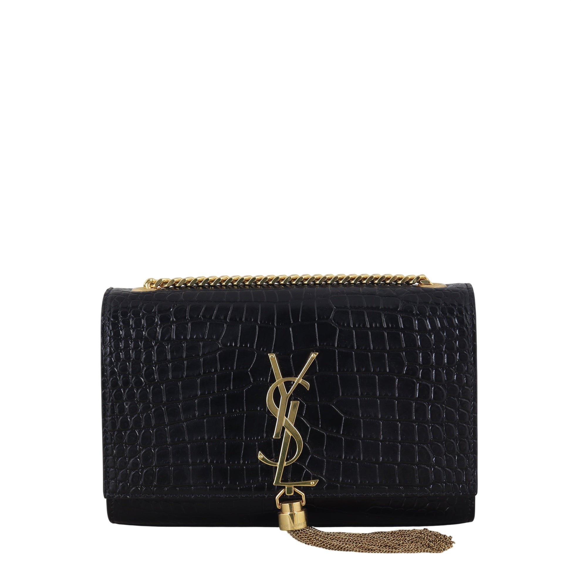 YSL Saint Laurent Kate Tassel Bag Croc Embossed Small Chain Crossbody Bag