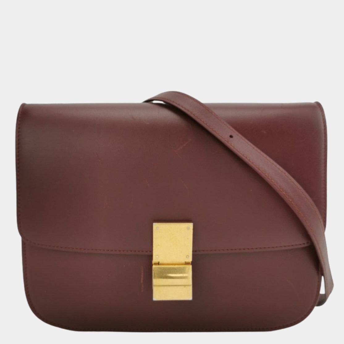 Classic Burgundy Box Crossbody Bag Leather Flap