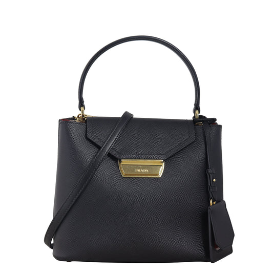Prada Crossbody Bag Cuir Ingrid Bag Saffiano Black Top Handle Shoulder Bag