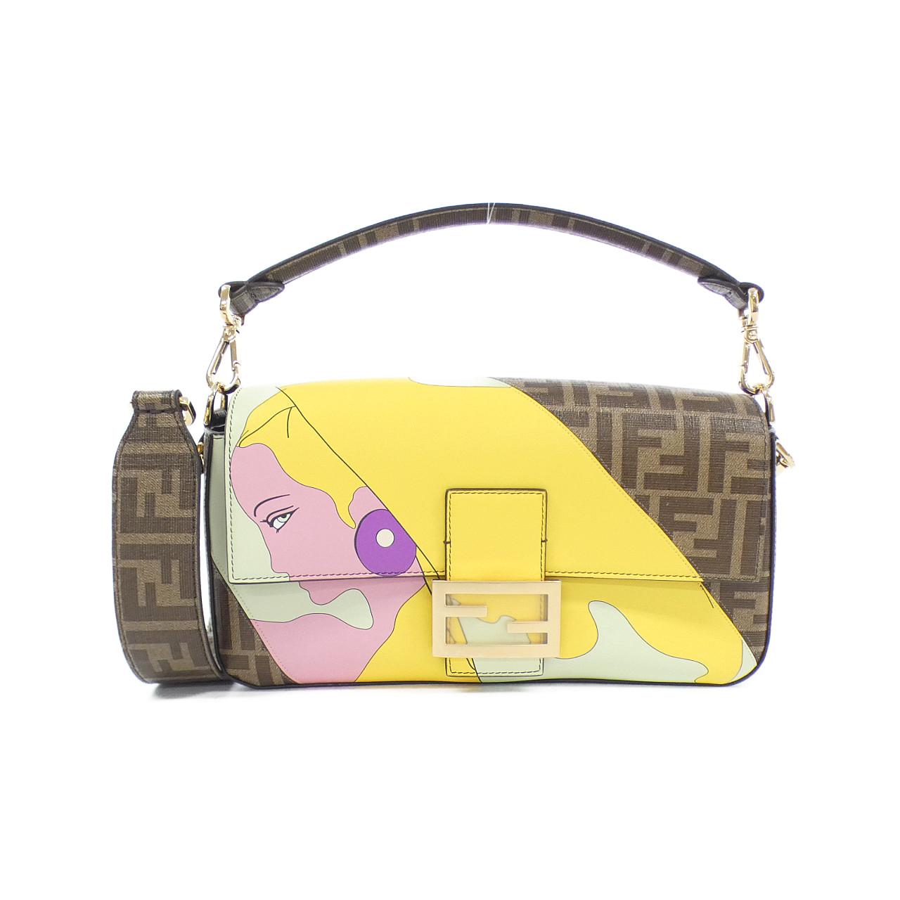 Fendi Baguette Coated Shoulder Bag Leather Canvas