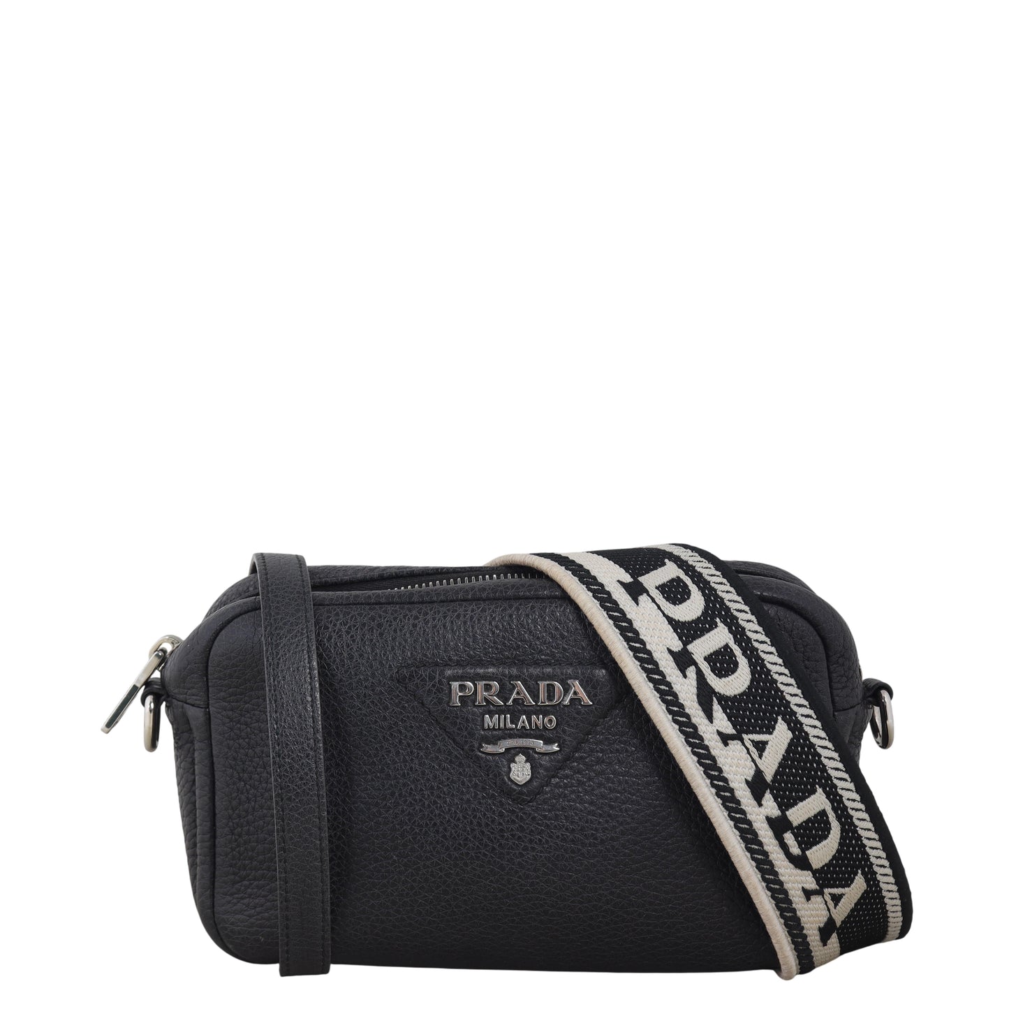 Prada Crossbody Bag Daino Camera Bag 2 Vitello Black Zip Shoulder Bag