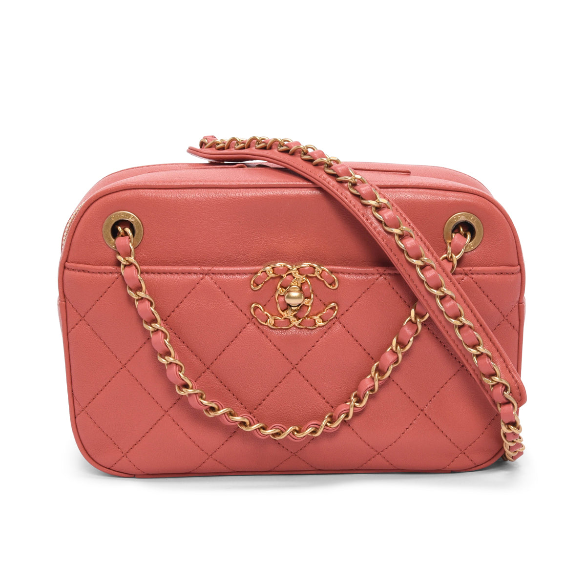 Chanel Dusty Pink Quilted Lambskin Chain Infinity Camera Case Bag
