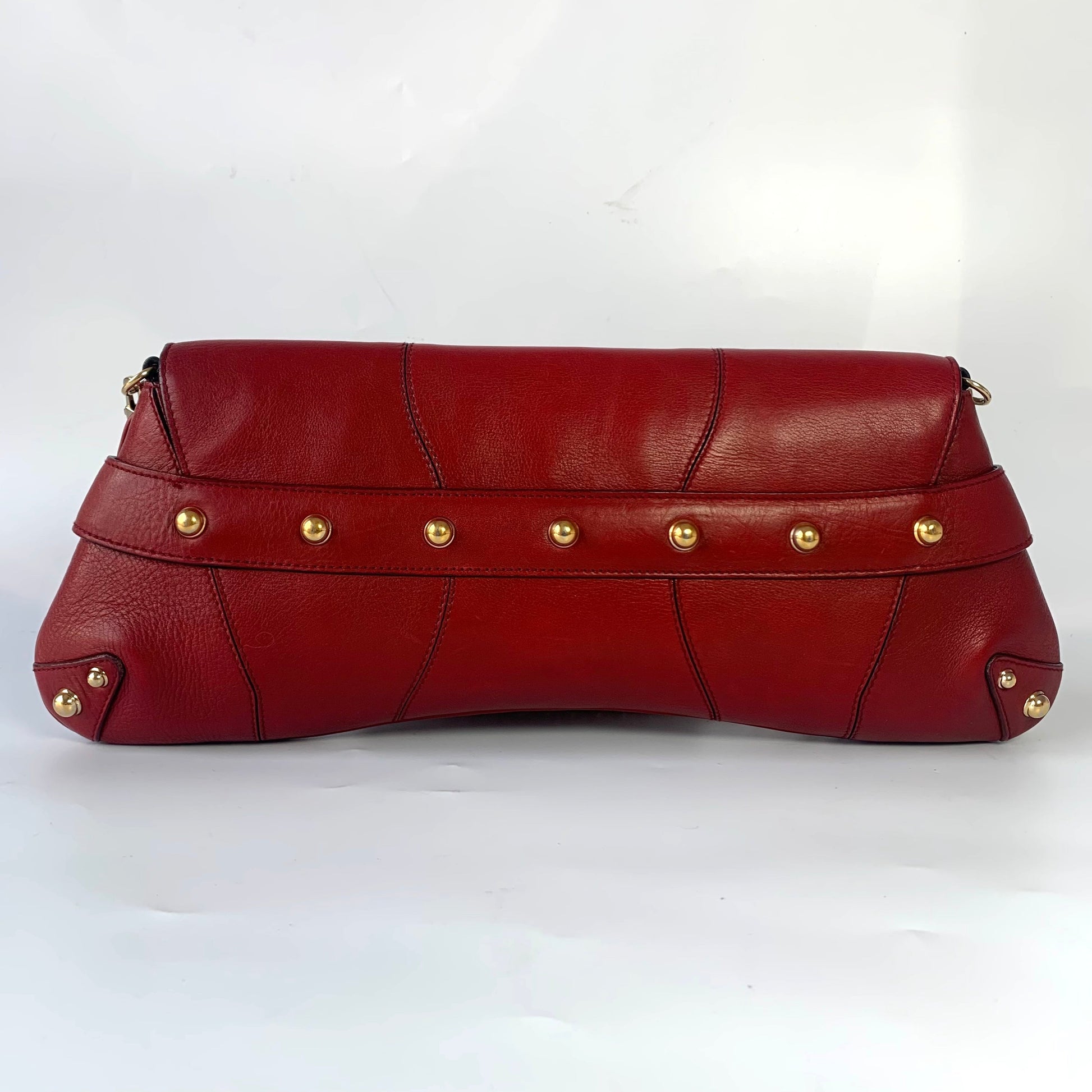 Gucci Horsebit studs Leather Red Gold Chain Handbag