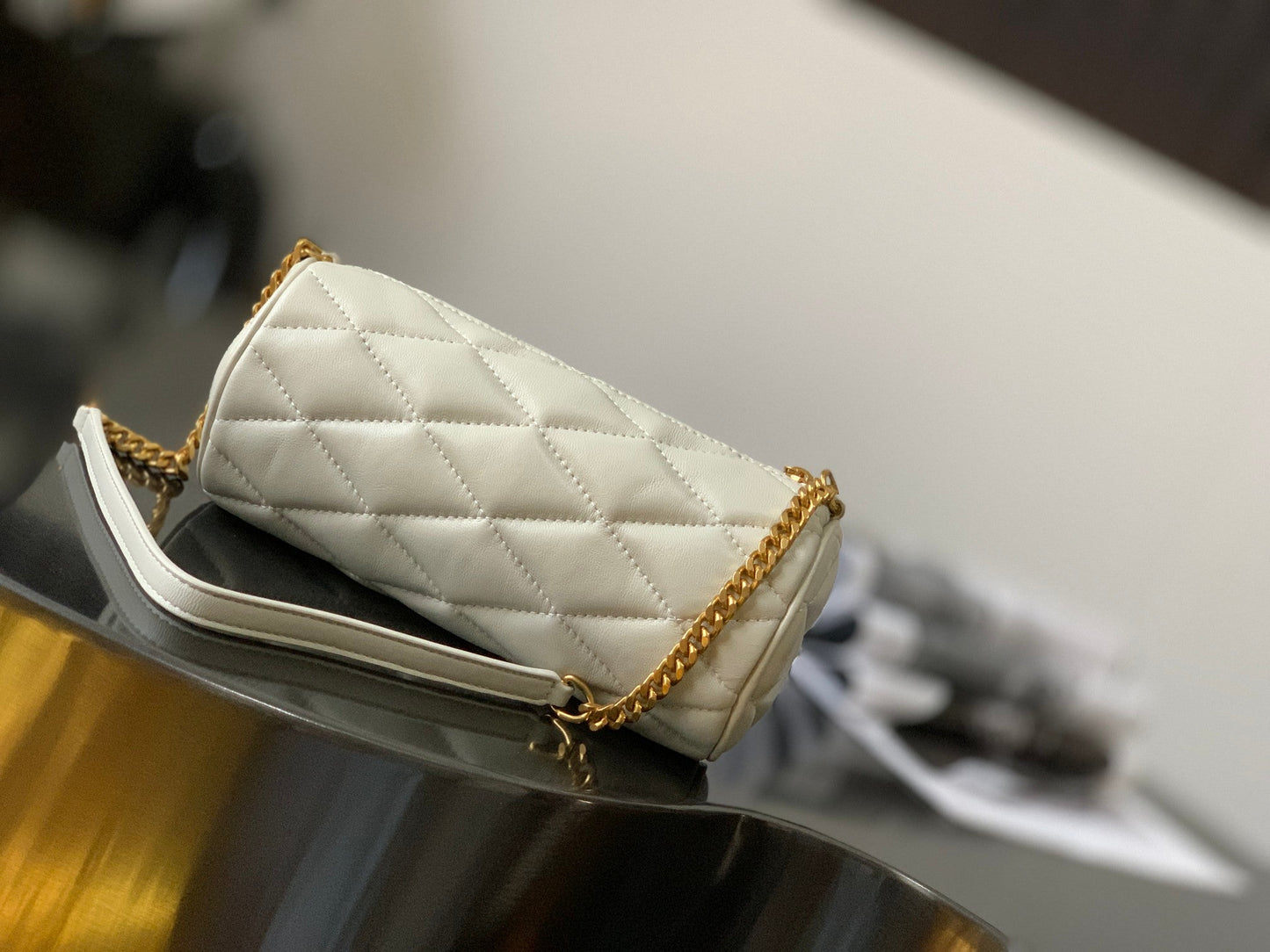 YSL Saint Laurent Sade Tube 7.9in 20cm White Mini Bag