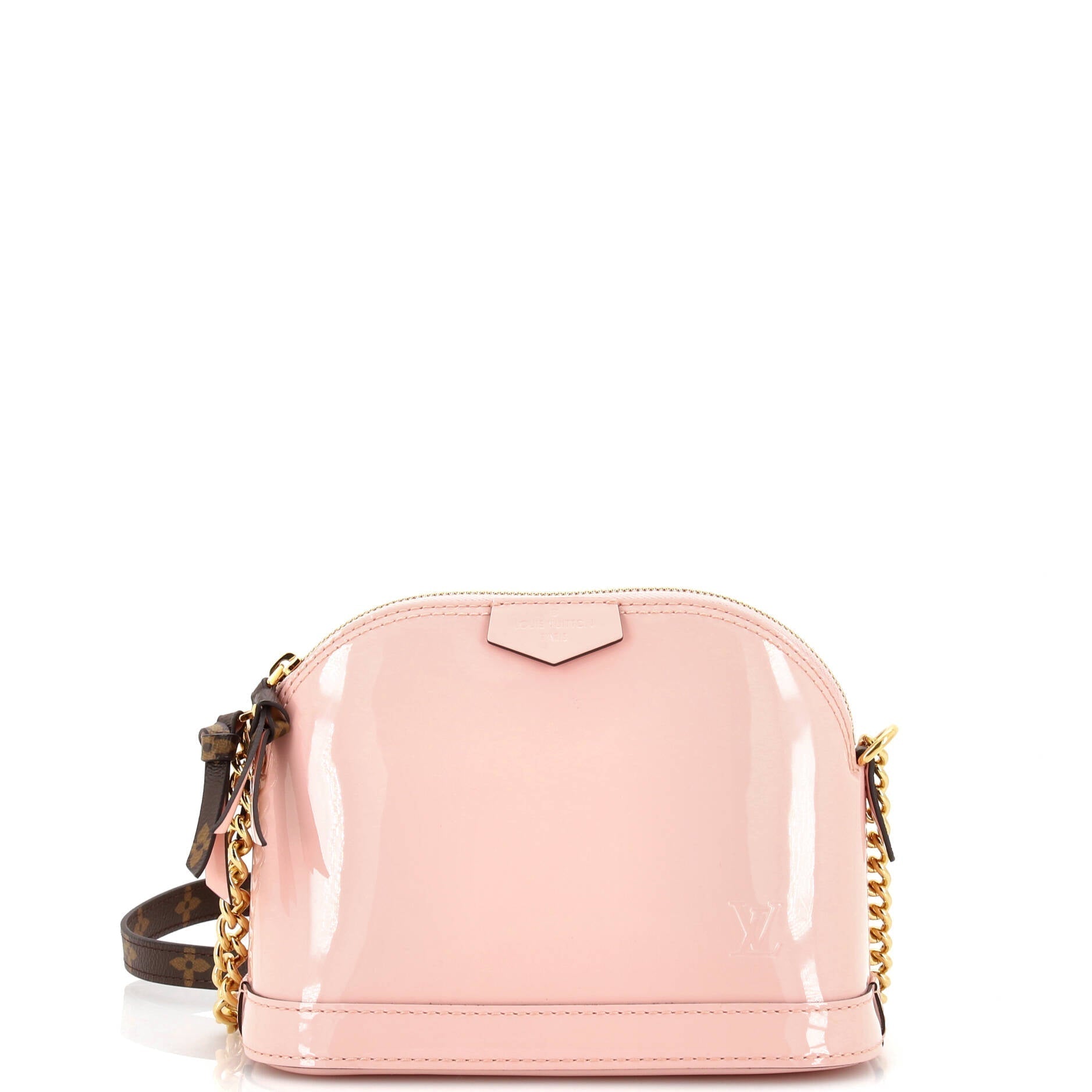Louis Vuitton Alma Chain Handbag Vernis With Canvas Monogram Shoulder Bag