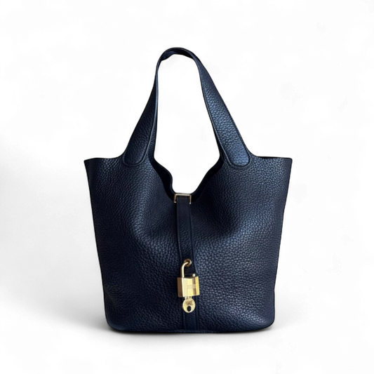 Hermes Picotin Noir Clemence Golden Hardware Handbag Travel Bag