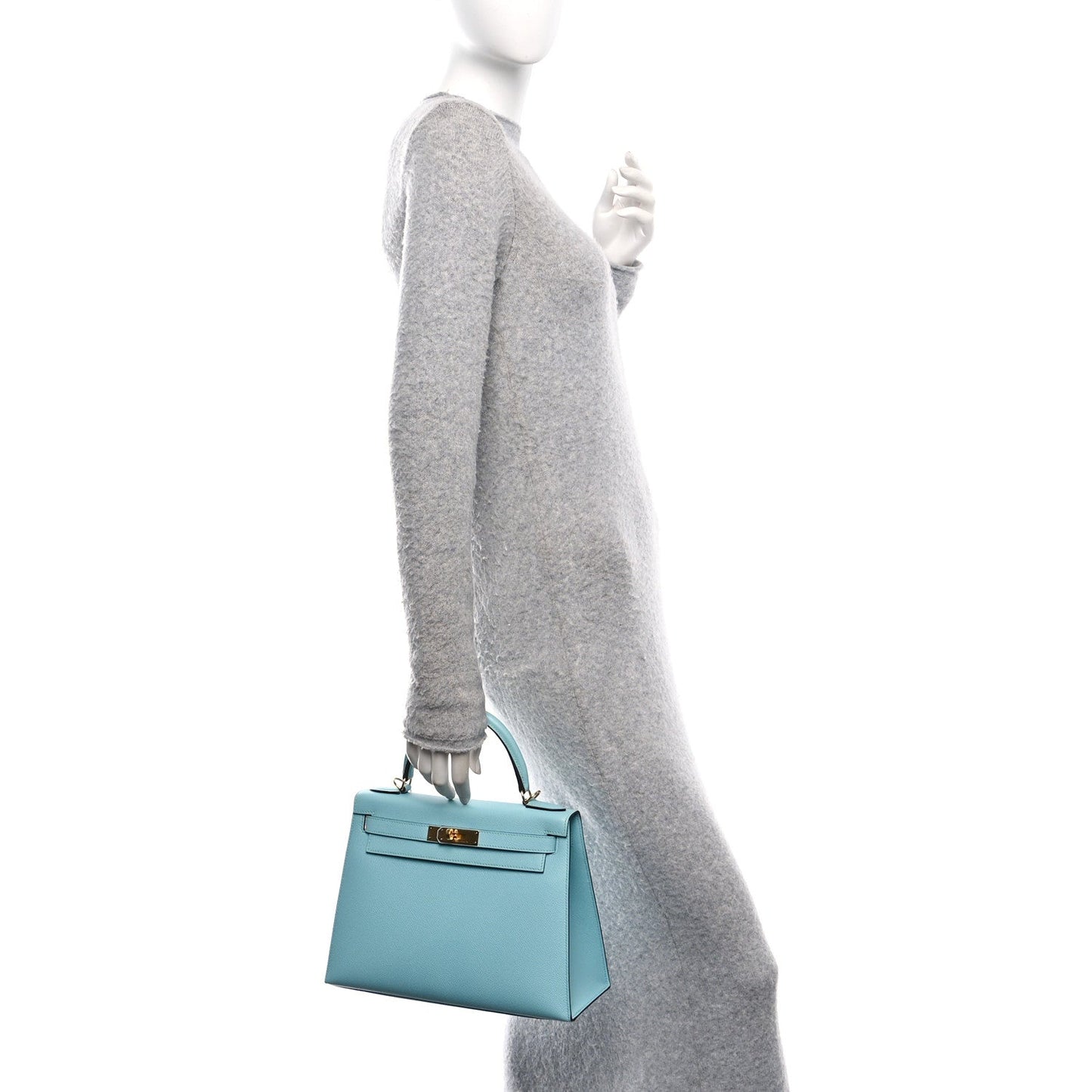 Hermes Epsom Kelly Sellier Bleu Atoll Handbag Travel Bag