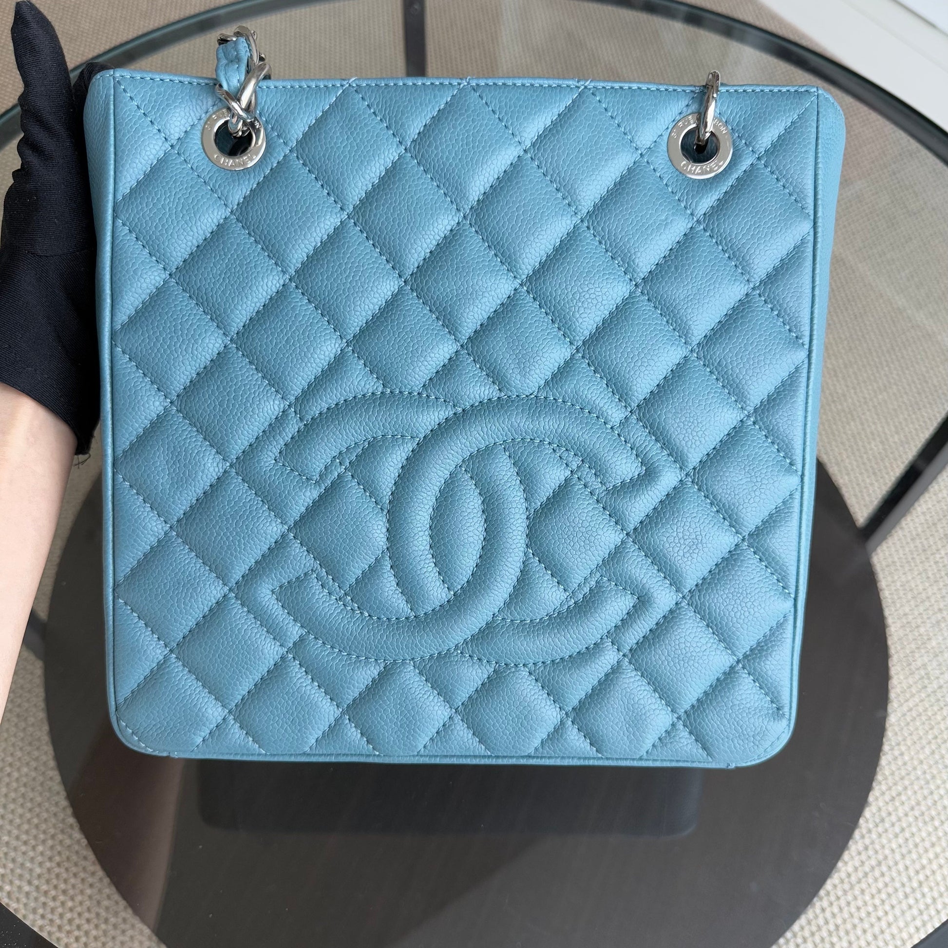 Chanel PST Petite Shopping Tote - Caviar Light Quilted Blue Tote Bag