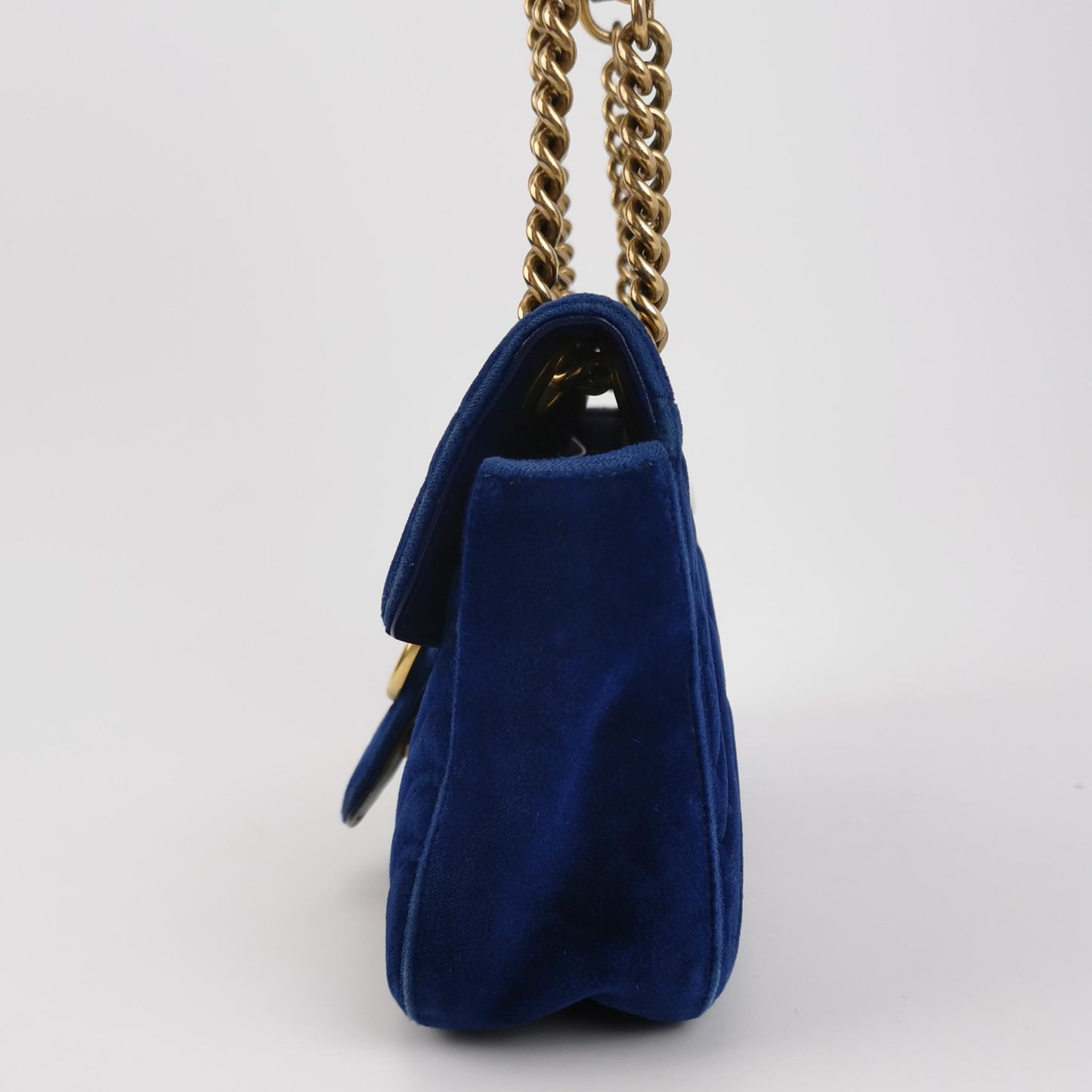 Gucci Marmont Turquoise Navy Velvet Handbag Small Flap Travel Bag