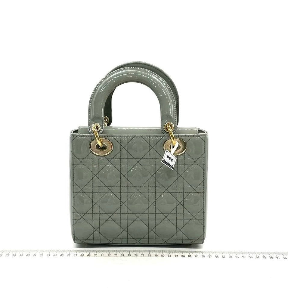 Dior Lady Grey Patent With Strap Handbag Leather Small Travel Bag
