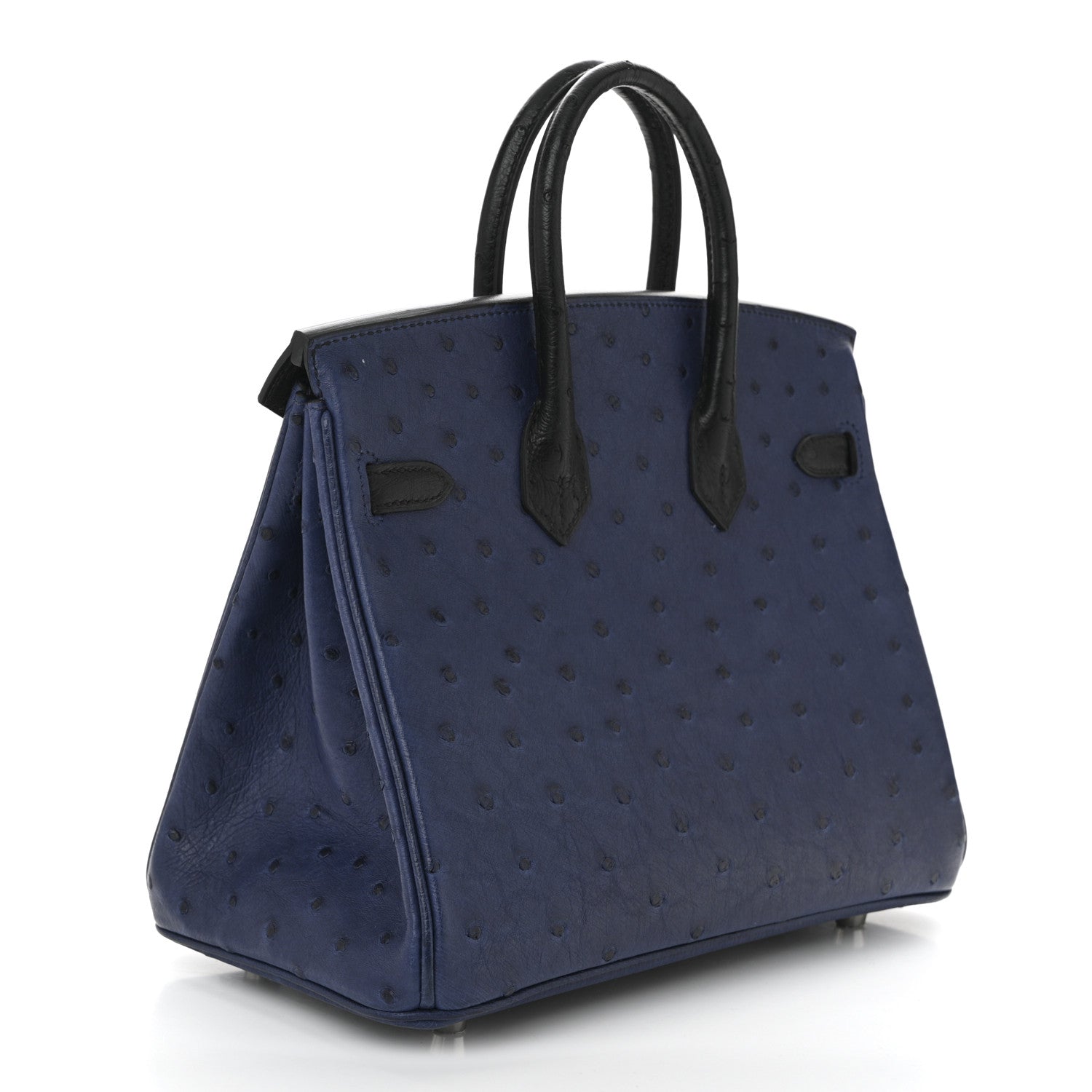 Hermes Ostrich Bi Color Birkin Bleu Iris Handbag Black Travel Bag