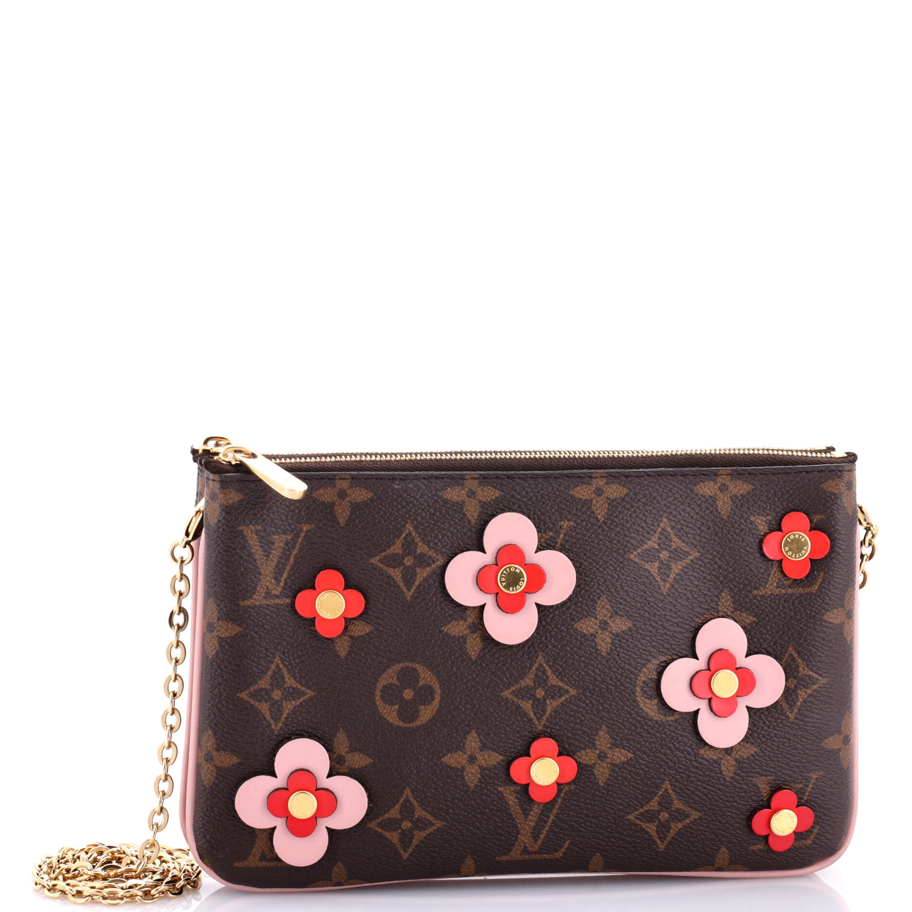 Louis Vuitton Double Zip Pochette Limited Edition Blooming Flowers Canvas Monogram Shoulder Bag