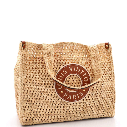 Louis Vuitton Onthego Tote Crochet With Mm Leather Raffia Tote Bag