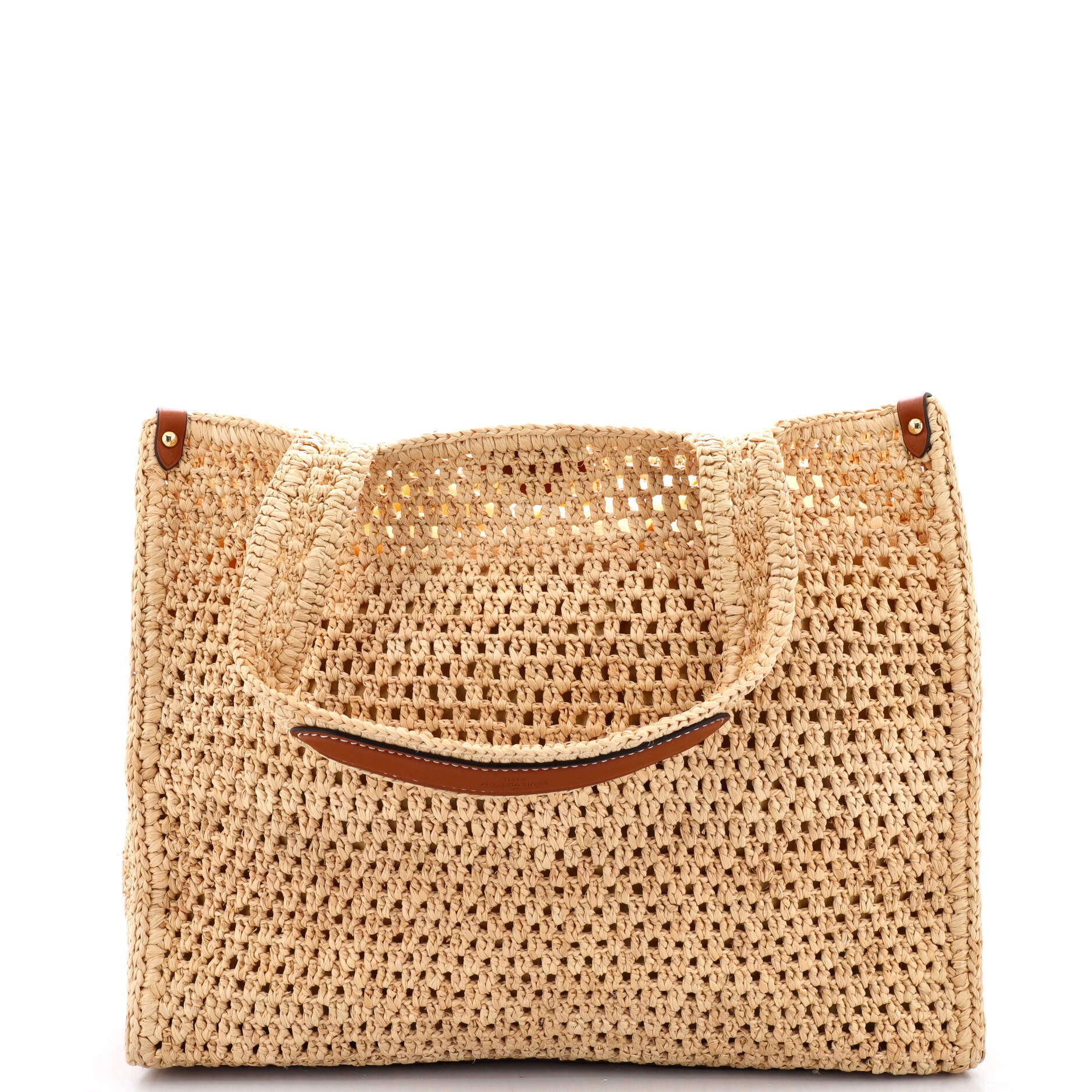 Louis Vuitton Onthego Tote Crochet With Mm Leather Raffia Tote Bag