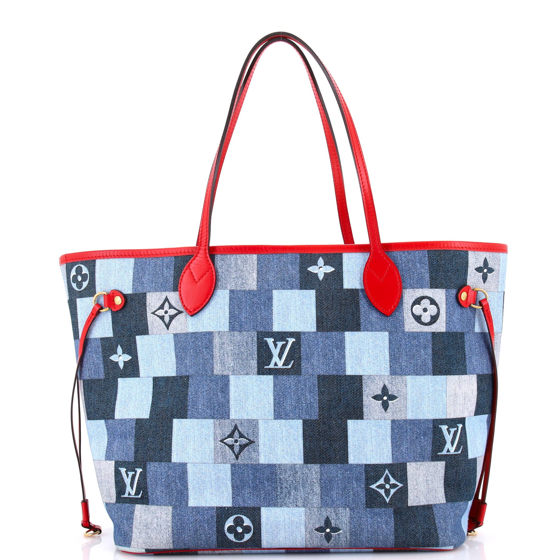 Louis Vuitton Neverfull Tote Damier And Patchwork Mm Denim Monogram Tote Bag