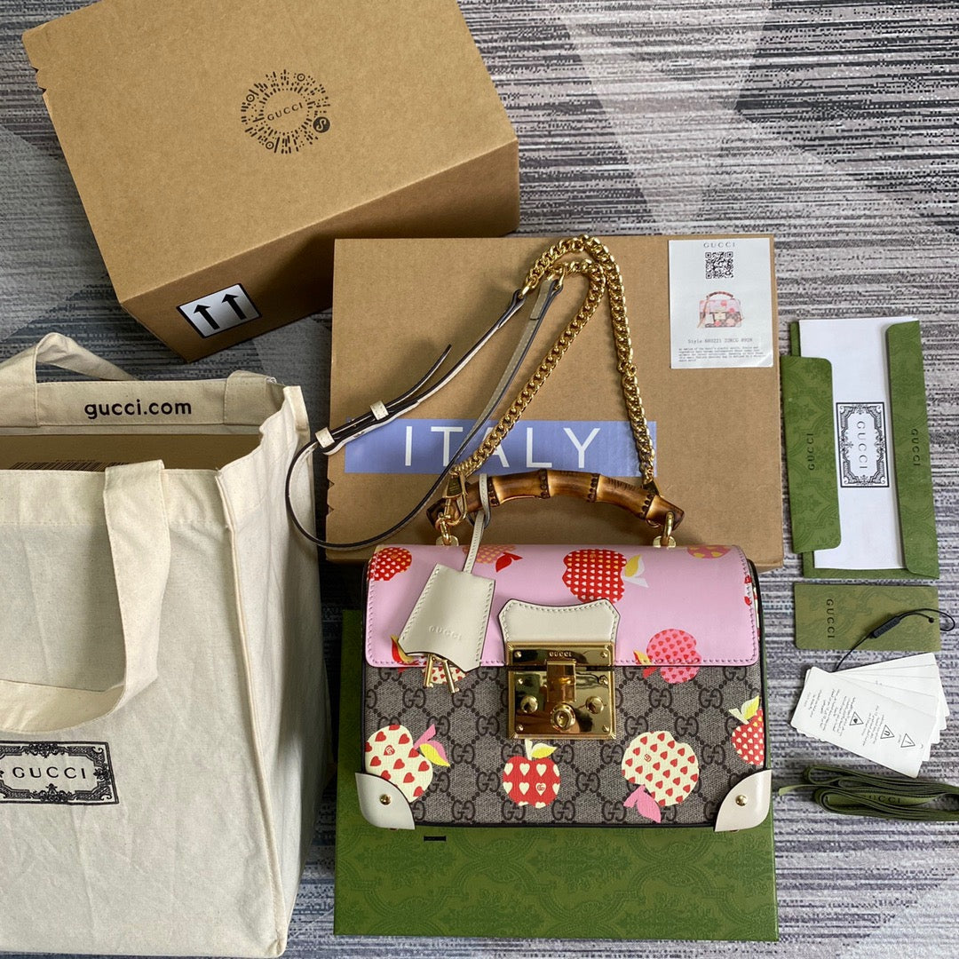 gg Padlock gg amboo Strawberry Beige Small Shoulder Bag 95In24Cm Beaunoirrbeaunoirr