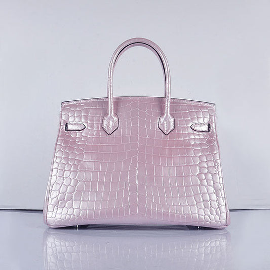 Hermes Luxury Birkin Cm New Crocodile Vein Handbags Pink Silver Travel Bag