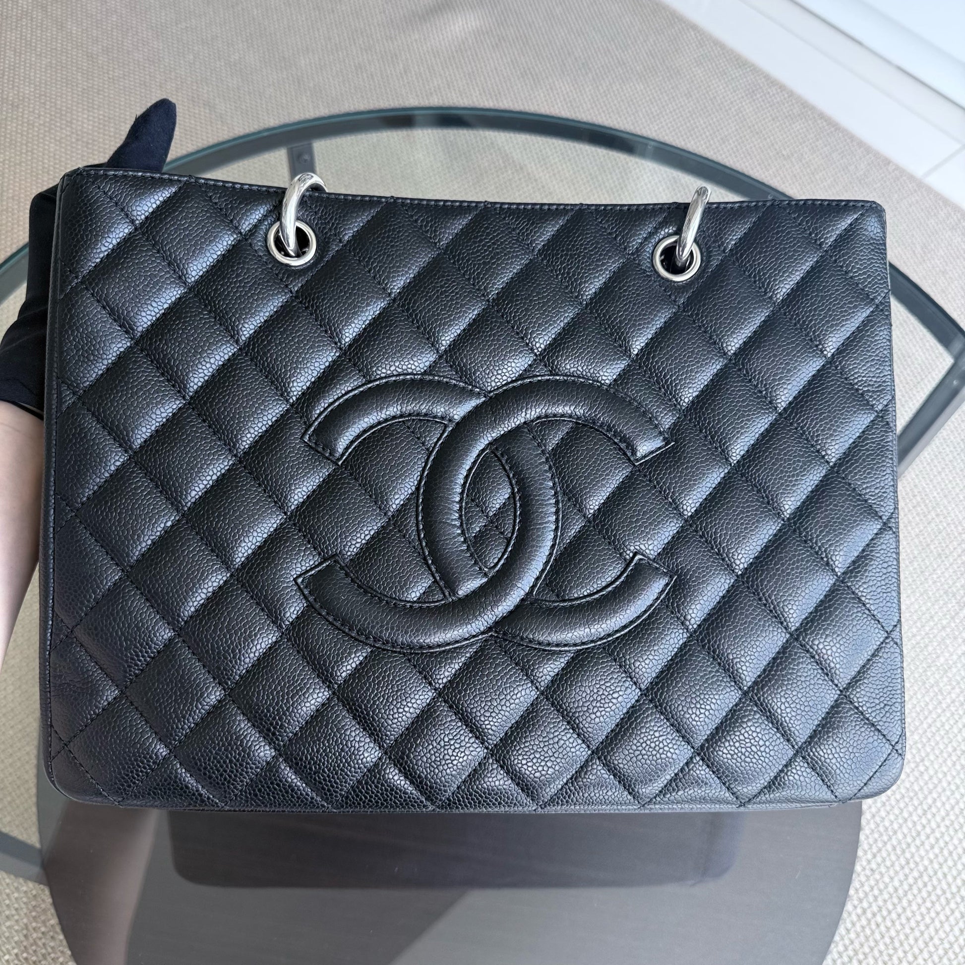 Chanel GST Grand Shopping Tote - Caviar Hardware Quilted Black Tote Bag Series 13