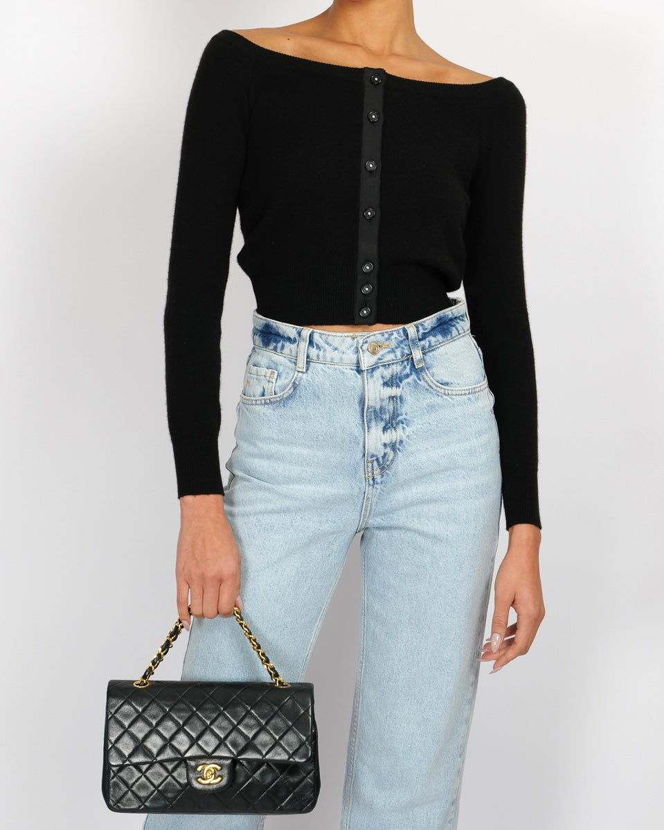 Chanel Black Cashmere Cardigan with Black and White CC Logo Buttons Size FR 36 (UK 8) Apparel
