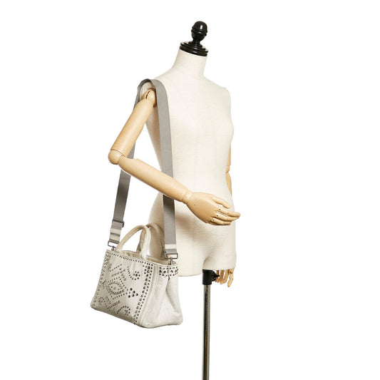 Prada Canapa Studded Satchel Canvas Satchel Bag