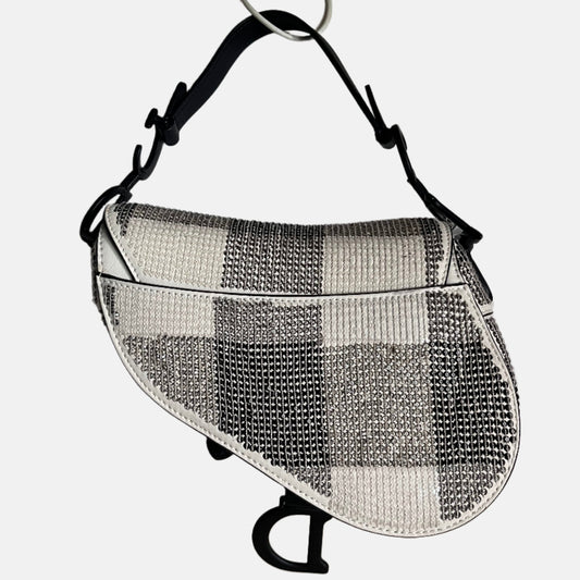 Dior Saddle Mini Beaded And Checkered Pattern Handbag Black White Travel Bag