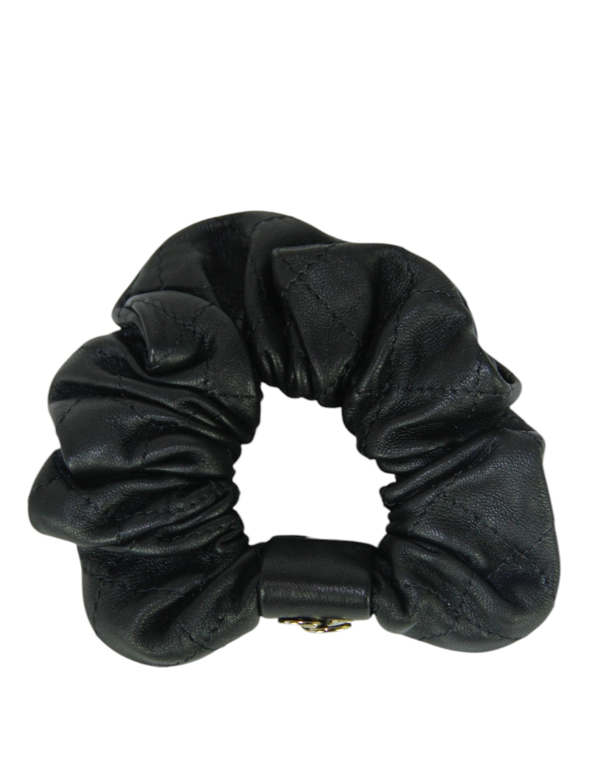Chanel '21 Black Lambskin Quilted CC Hair Scrunchie Accessory