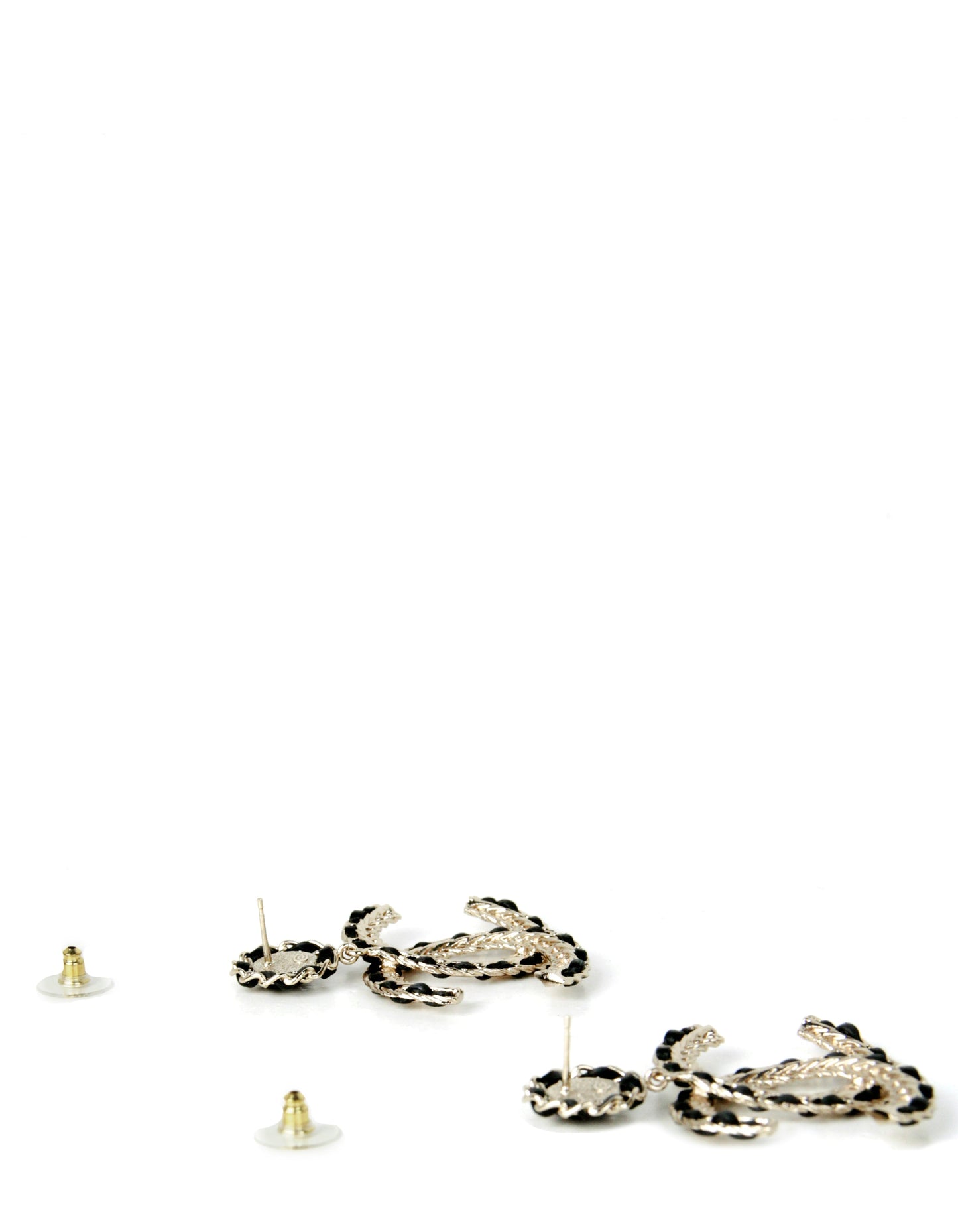 Chanel 2022 Gold/Black Leather Large hanging CC Earrings Jewelry