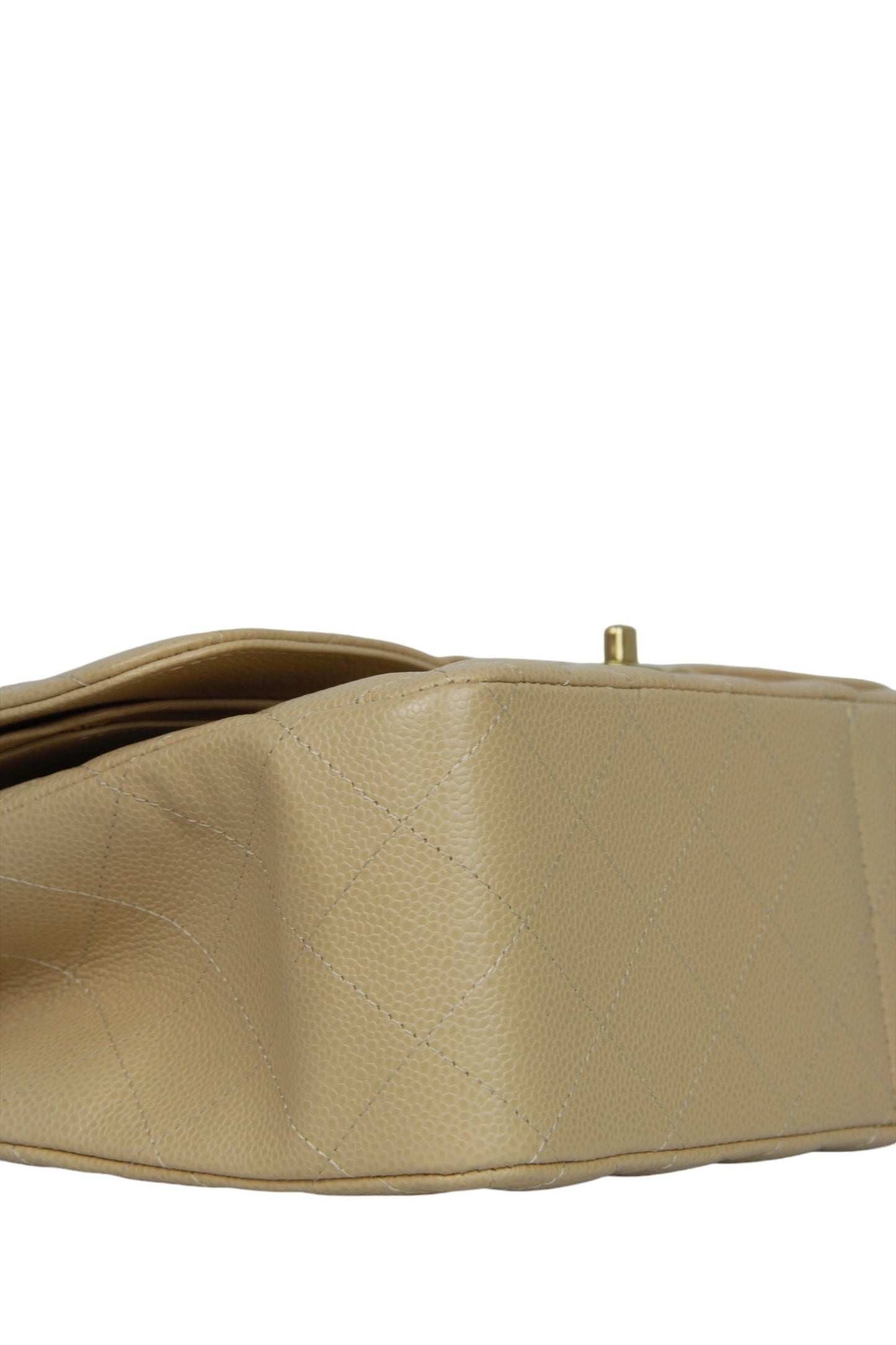 Beige Caviar Leather Double Flap Jumbo Bag Signature