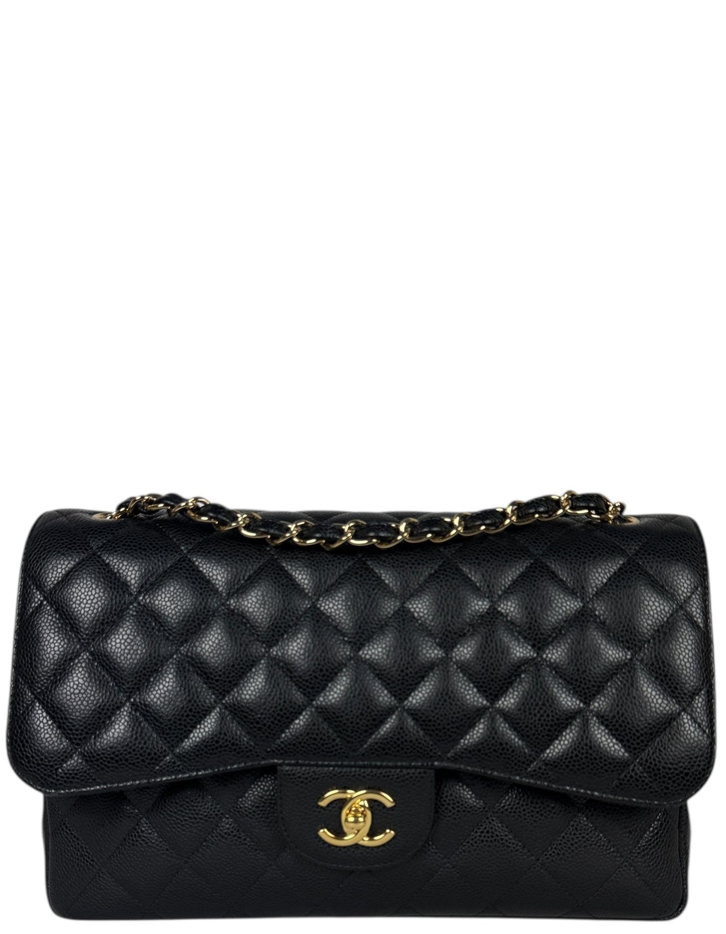 Black Caviar Leather Double Flap Jumbo Classic