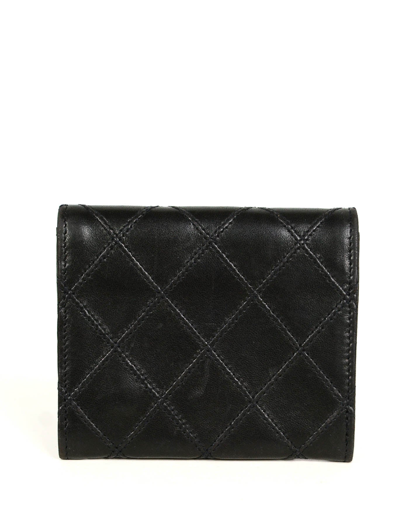 Chanel Black Lambskin Leather Quilted Card Case Wallet